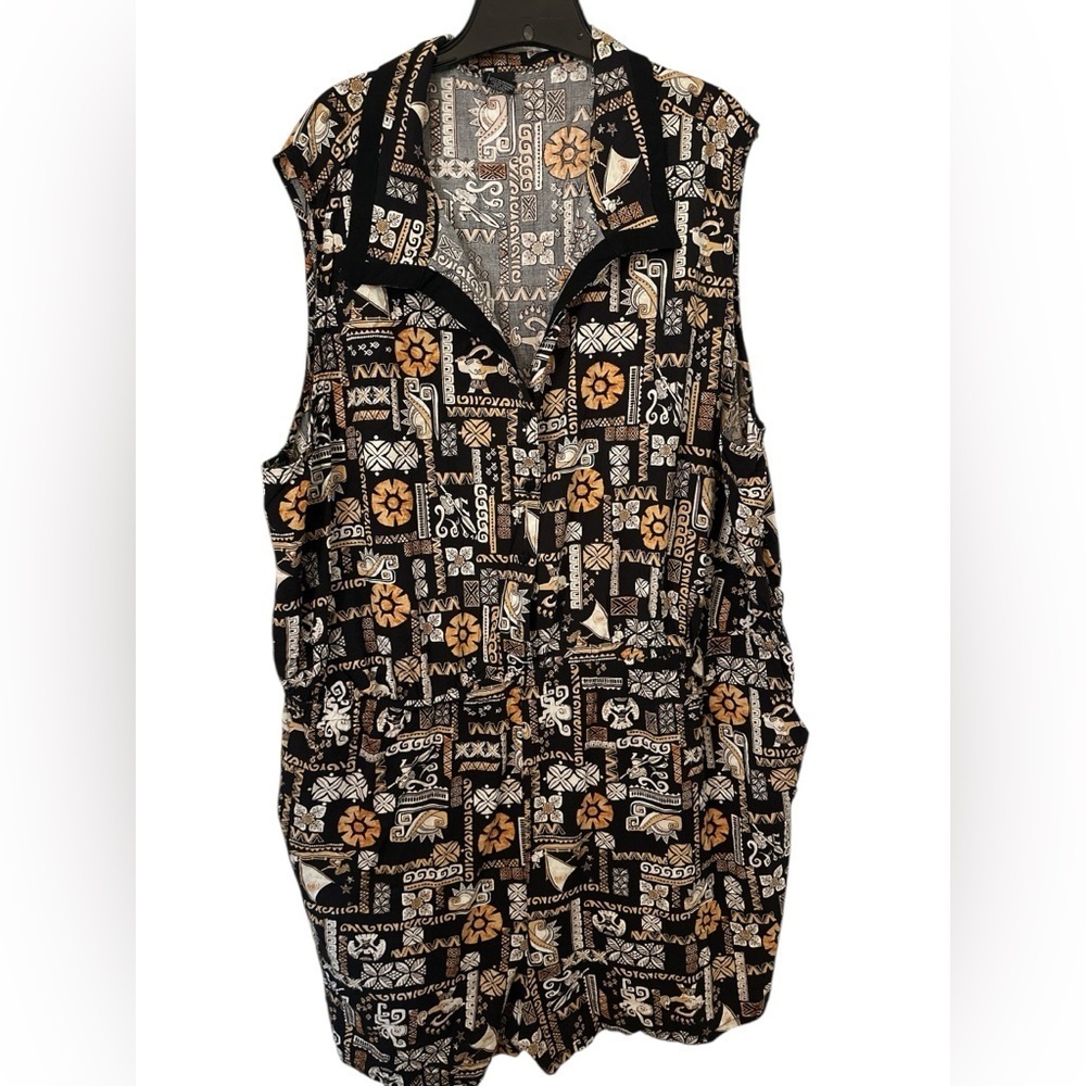Disney Moana Sleeveless Brown Polynesian Print Romper Plus Size